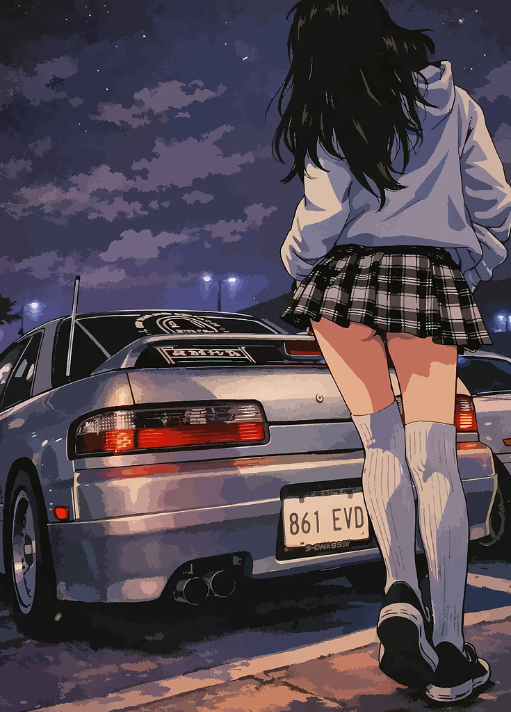 Anime Girl Sports Car metal wall art